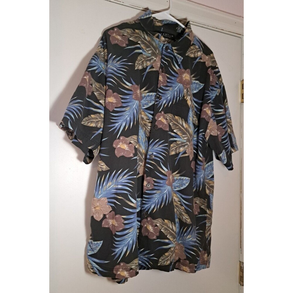 Cactus Black Label Men's Black/Blue Floral Tropical Button Up Hawaiian XL Shirt